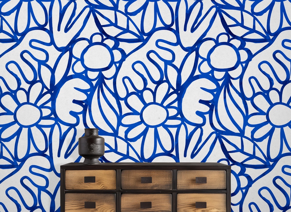 flowers, blue, white